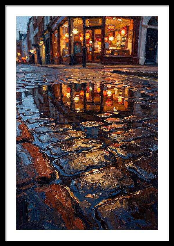 Storefront Reflection In Rain Puddle