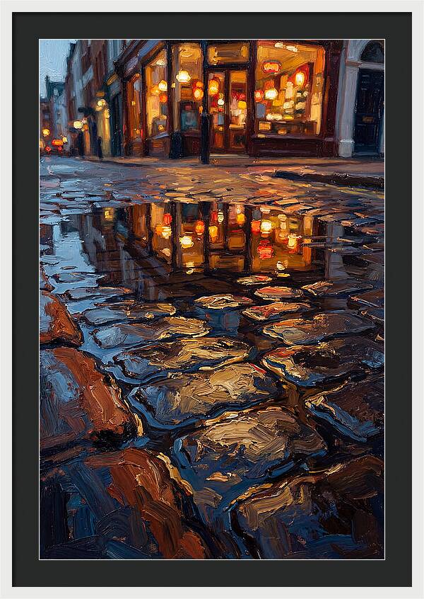 Storefront Reflection In Rain Puddle