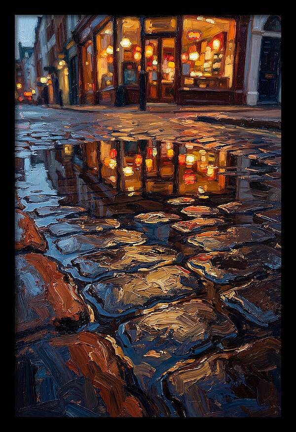 Storefront Reflection In Rain Puddle