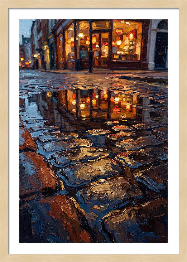 Storefront Reflection In Rain Puddle