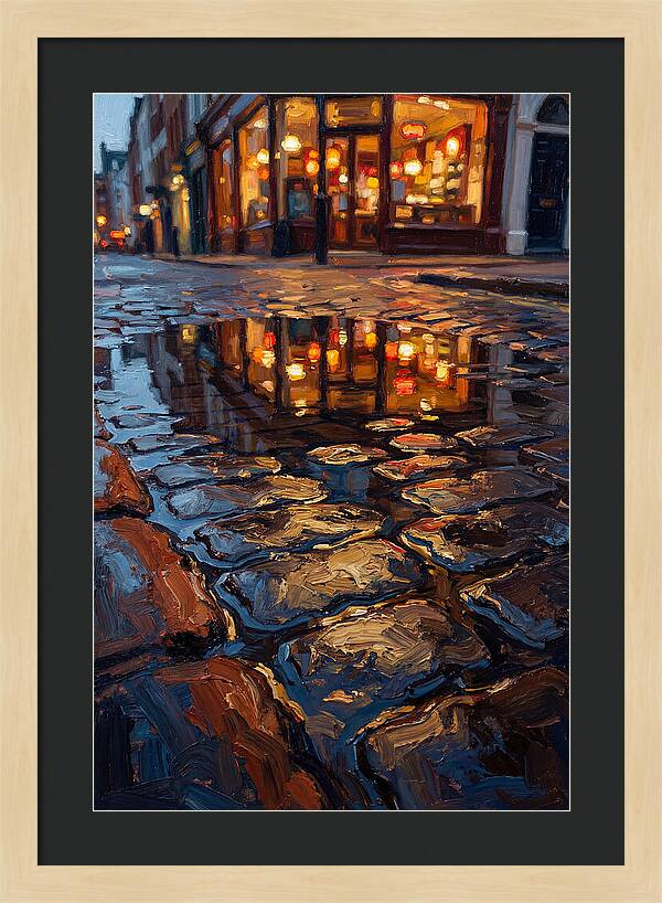 Storefront Reflection In Rain Puddle