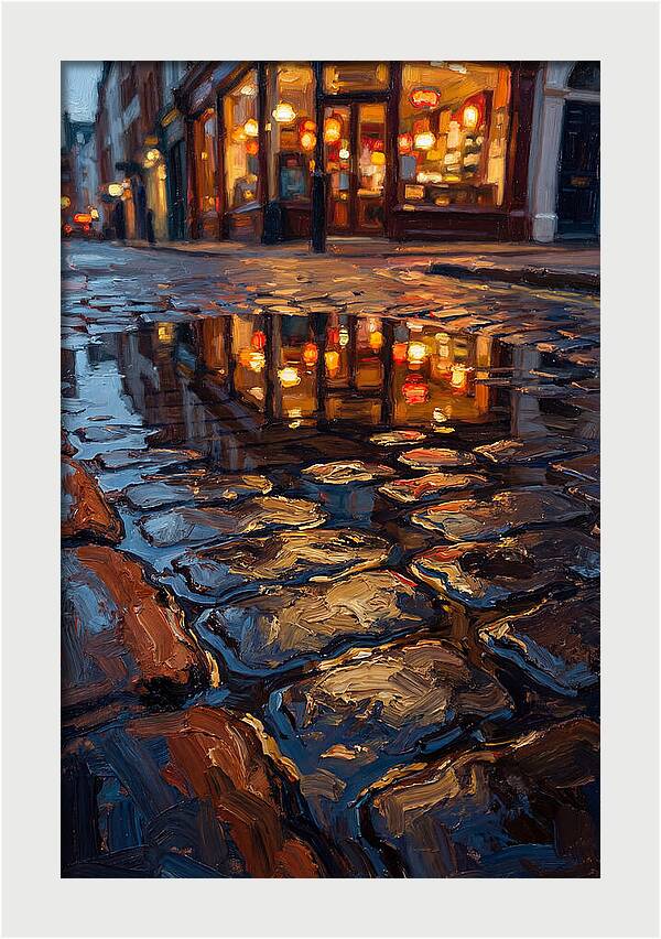 Storefront Reflection In Rain Puddle