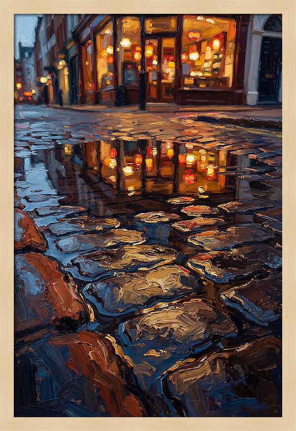 Storefront Reflection In Rain Puddle