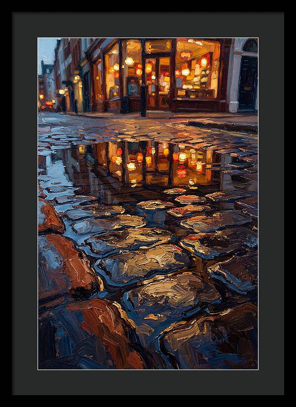 Storefront Reflection In Rain Puddle