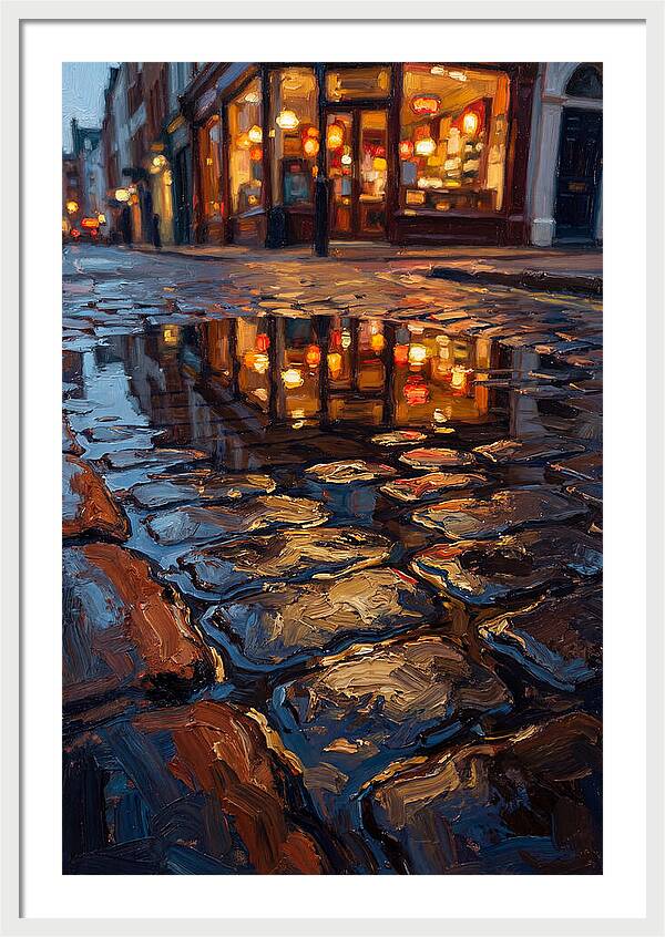 Storefront Reflection In Rain Puddle