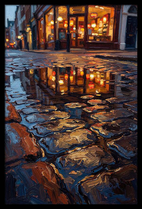 Storefront Reflection In Rain Puddle
