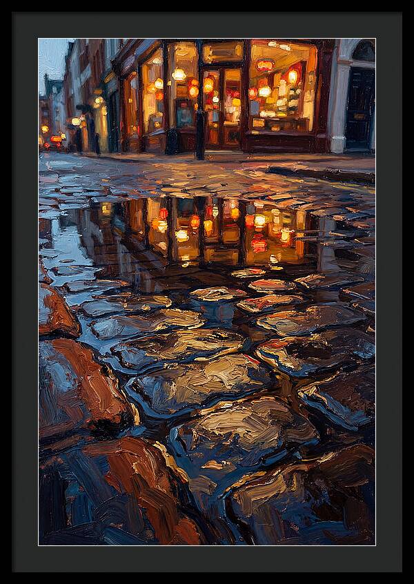 Storefront Reflection In Rain Puddle