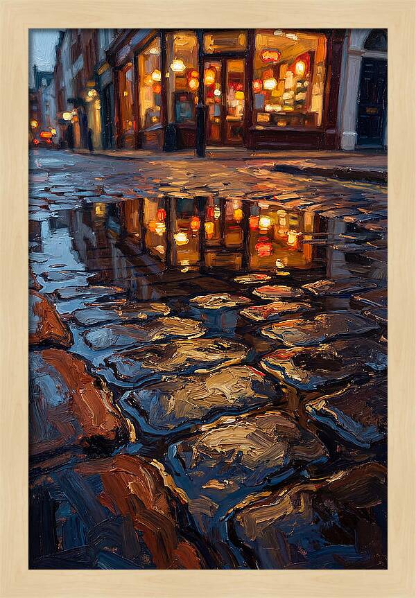 Storefront Reflection In Rain Puddle