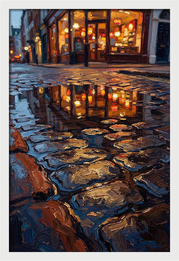 Storefront Reflection In Rain Puddle
