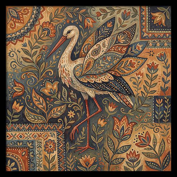Stork In Folk Art Style