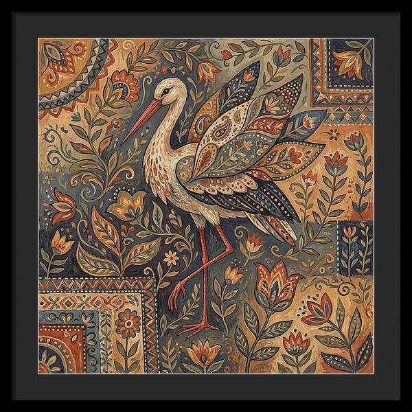 Stork In Folk Art Style