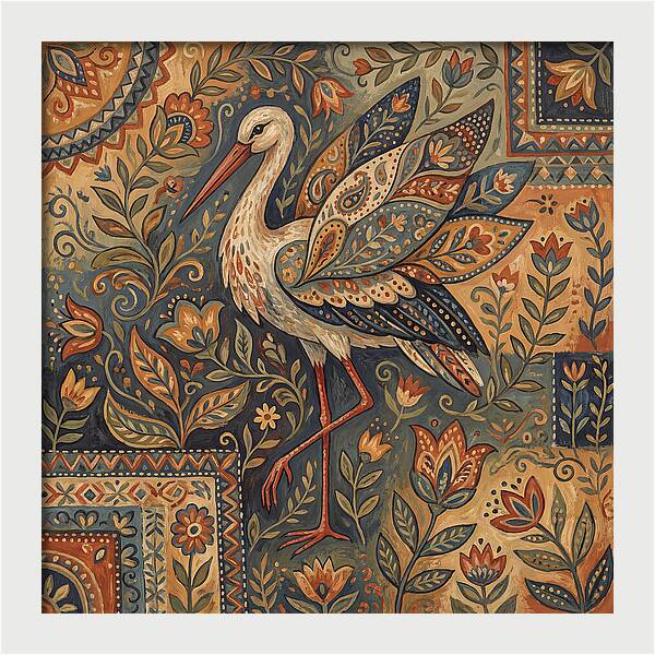 Stork In Folk Art Style