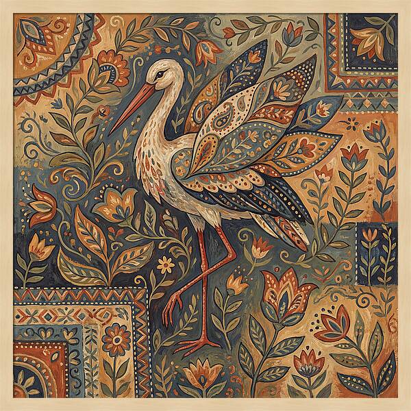 Stork In Folk Art Style