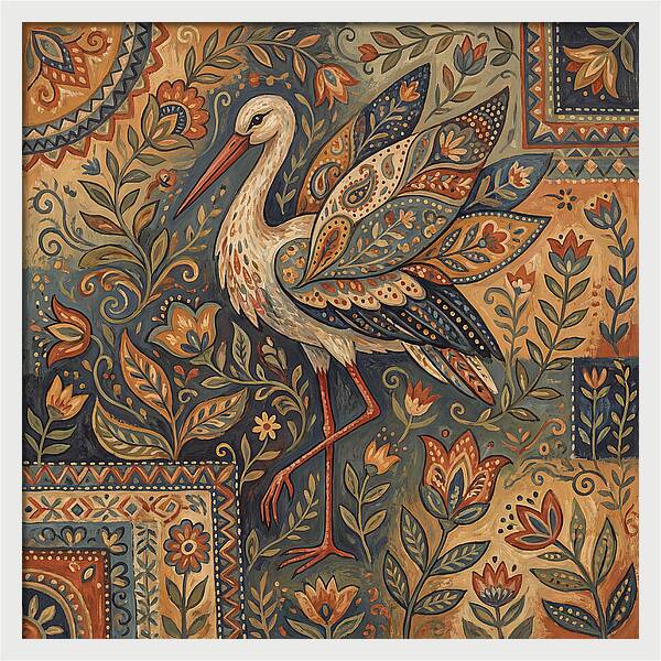 Stork In Folk Art Style