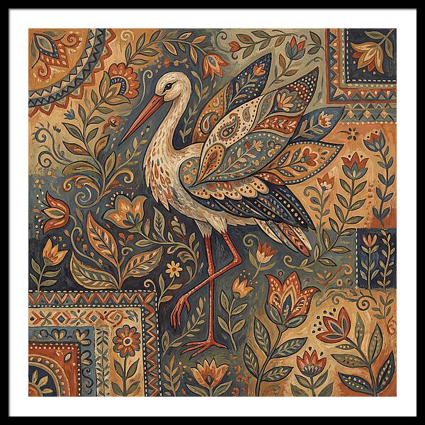 Stork In Folk Art Style