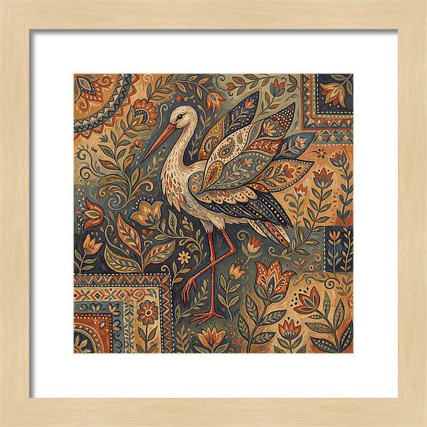 Stork In Folk Art Style