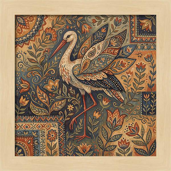 Stork In Folk Art Style