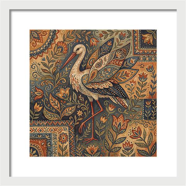 Stork In Folk Art Style