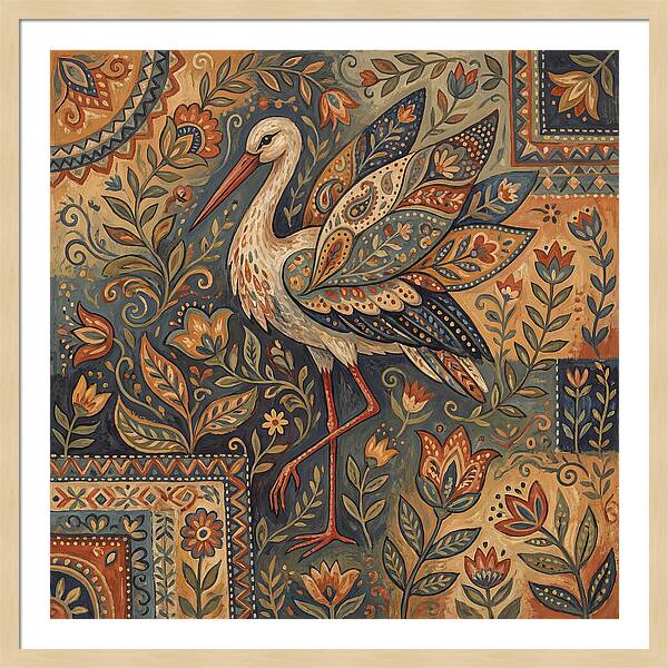 Stork In Folk Art Style