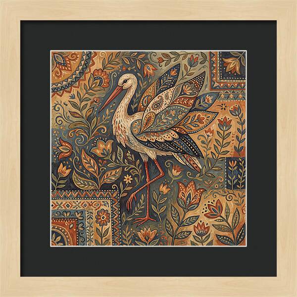 Stork In Folk Art Style