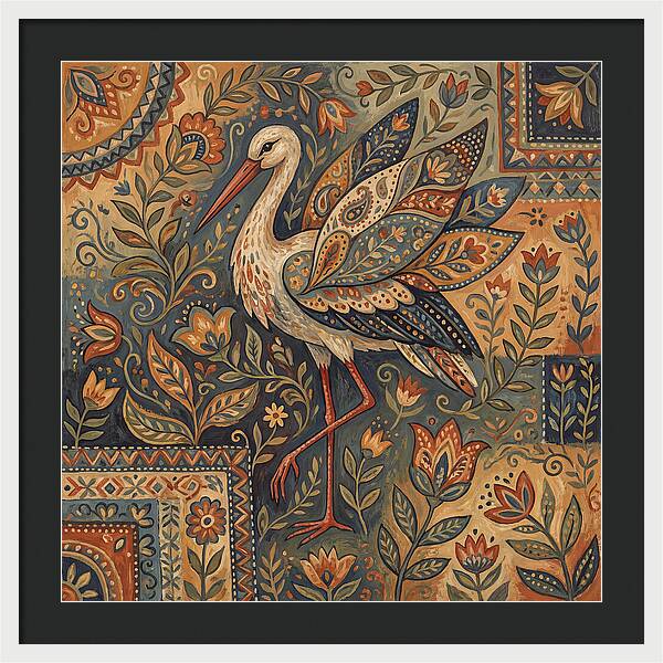 Stork In Folk Art Style
