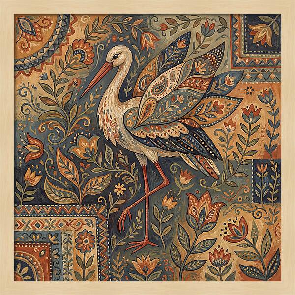 Stork In Folk Art Style