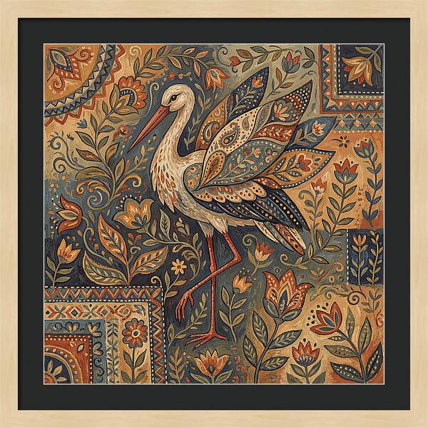Stork In Folk Art Style
