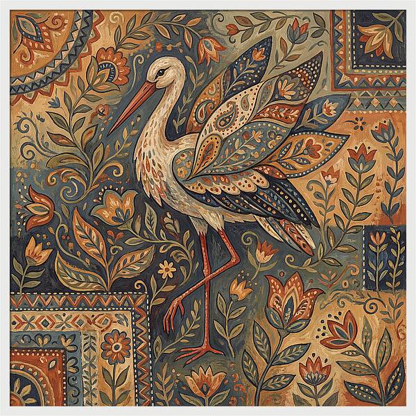 Stork In Folk Art Style