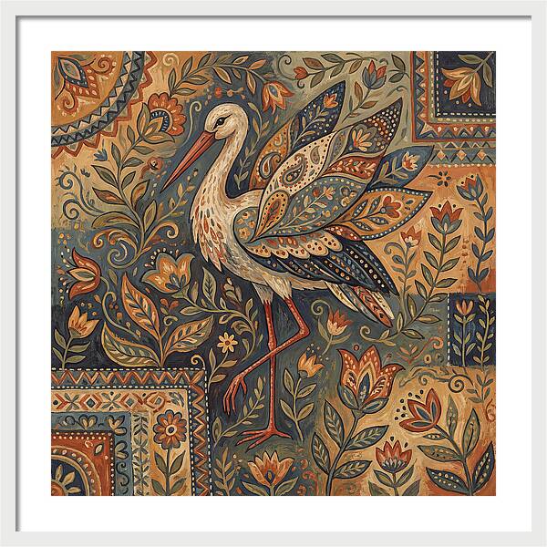 Stork In Folk Art Style