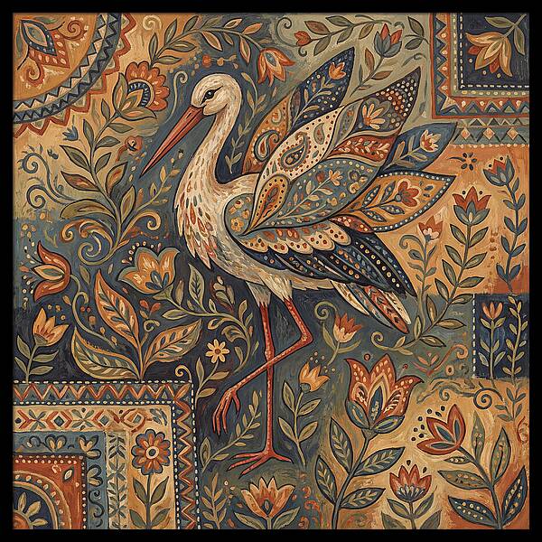 Stork In Folk Art Style