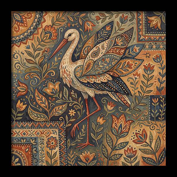 Stork In Folk Art Style
