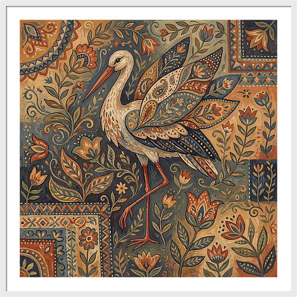 Stork In Folk Art Style