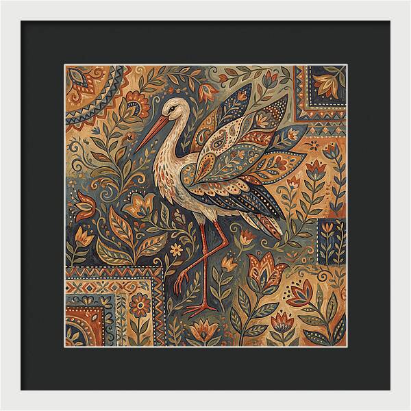 Stork In Folk Art Style