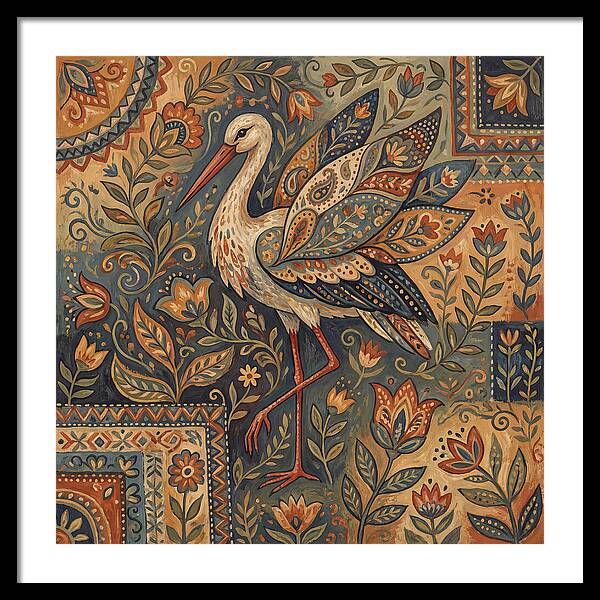 Stork In Folk Art Style
