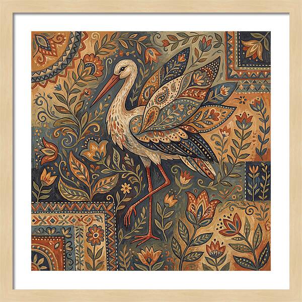 Stork In Folk Art Style