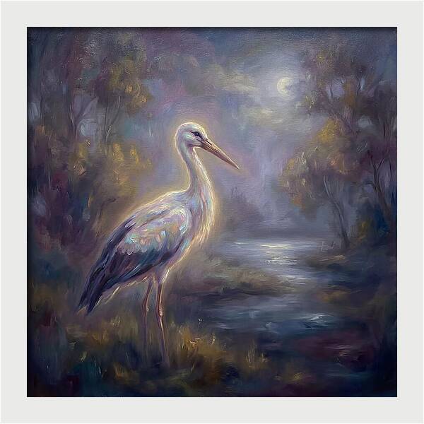 Stork Under Moonlight