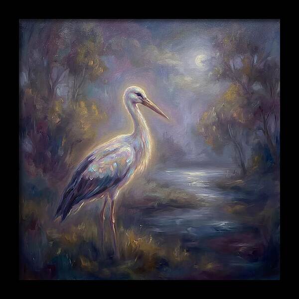 Stork Under Moonlight