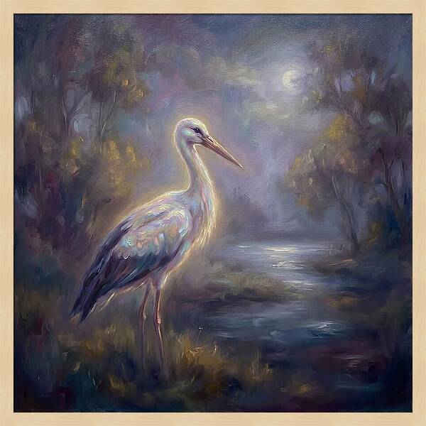 Stork Under Moonlight