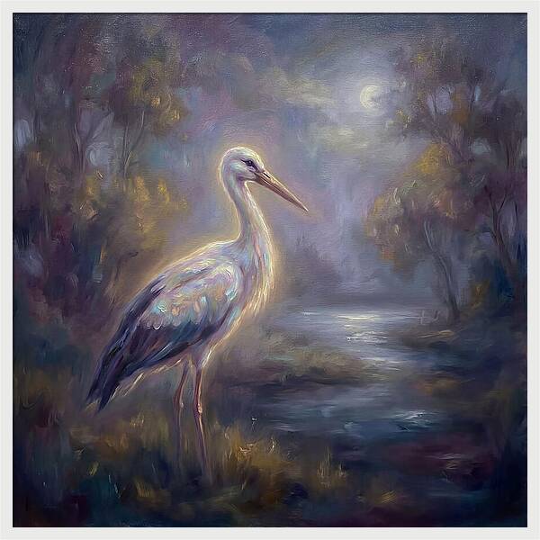 Stork Under Moonlight