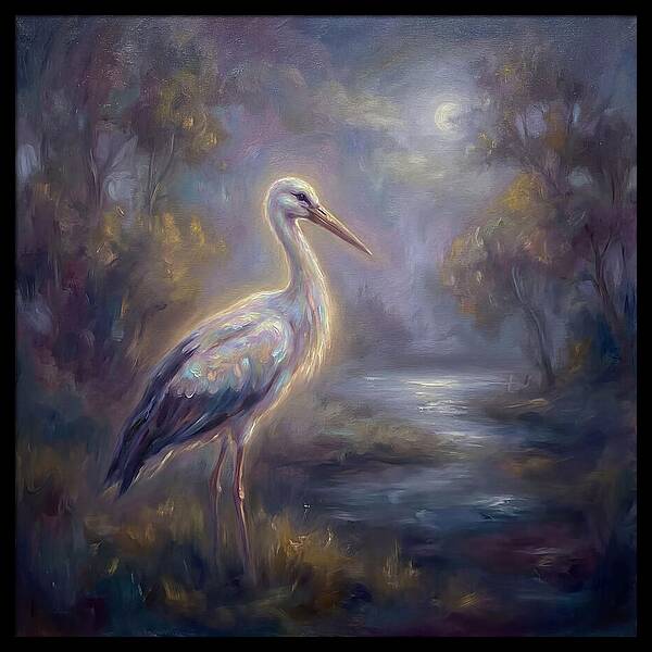 Stork Under Moonlight