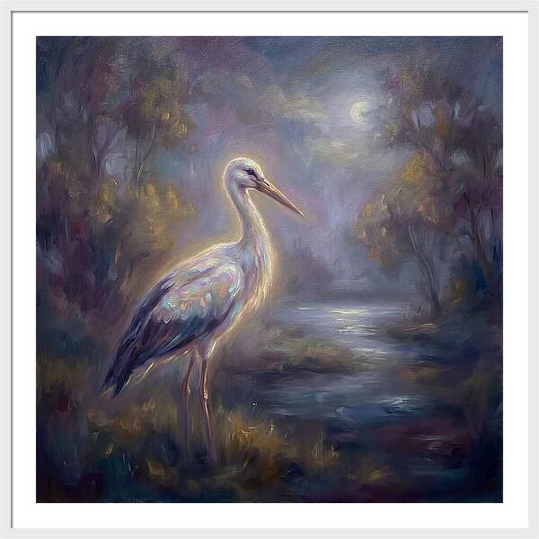 Stork Under Moonlight