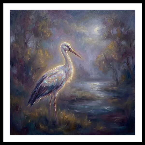 Stork Under Moonlight