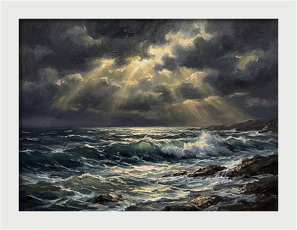 Stormy Coast Under Skies