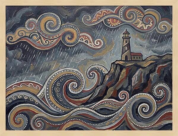 Stormy Coastline With Lighthouse