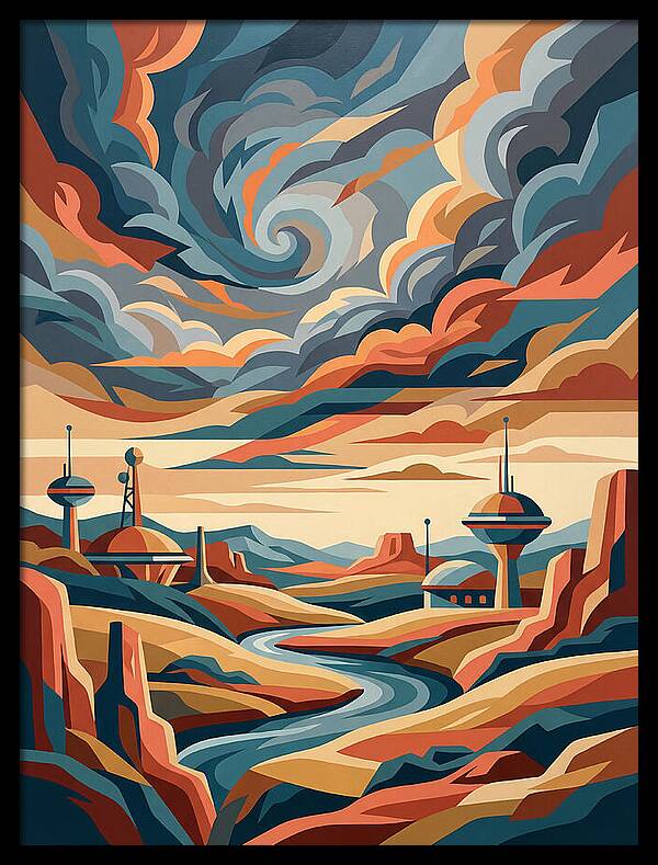 Stormy Sky Over Futuristic Landscape