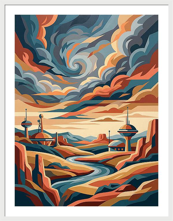 Stormy Sky Over Futuristic Landscape