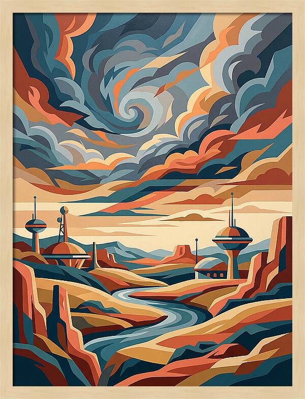 Stormy Sky Over Futuristic Landscape