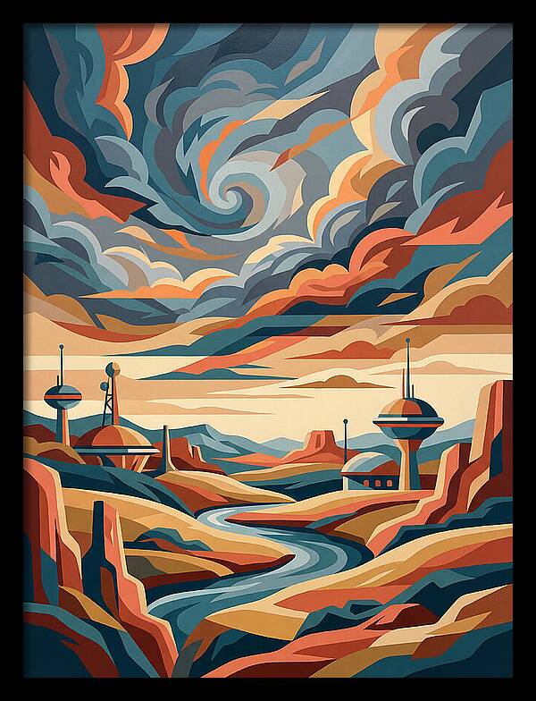 Stormy Sky Over Futuristic Landscape