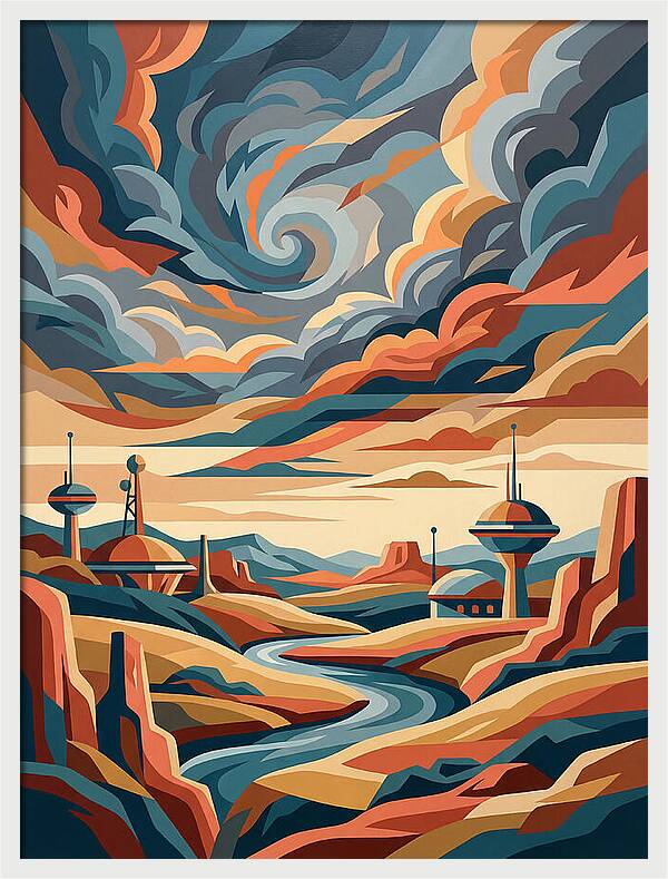 Stormy Sky Over Futuristic Landscape
