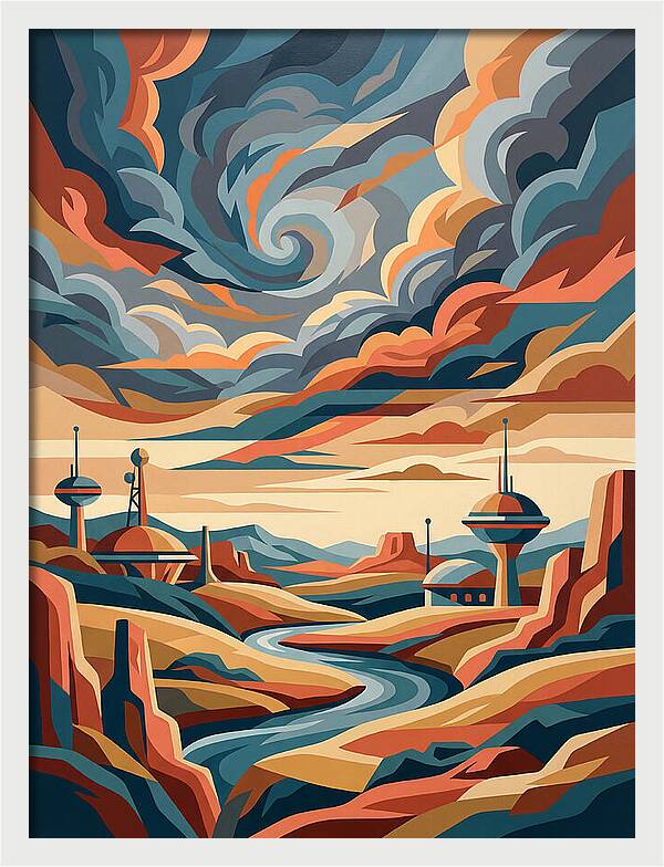 Stormy Sky Over Futuristic Landscape